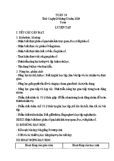Kế hoạch bài dạy Lớp 4 - Tuần 28 - Năm học 2023-2024 - Hà Thị Lê Na